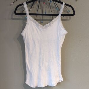 Y2K Energie Sequin Beading Lace Ribbed Cami Tank White Fairygrunge Coquette